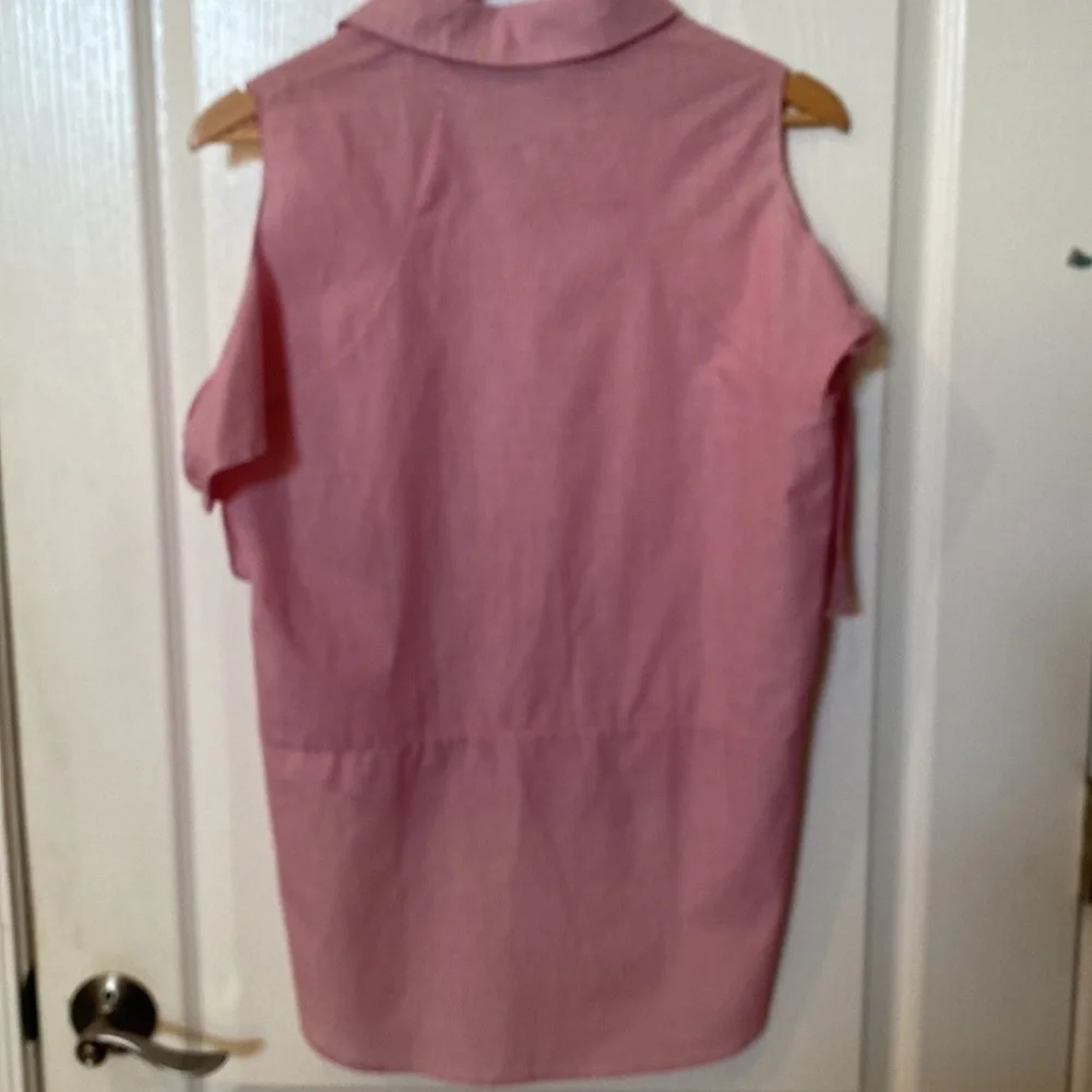 She + sky Button down  tie cold shoulder sleeve high low hem SZ S to larger top